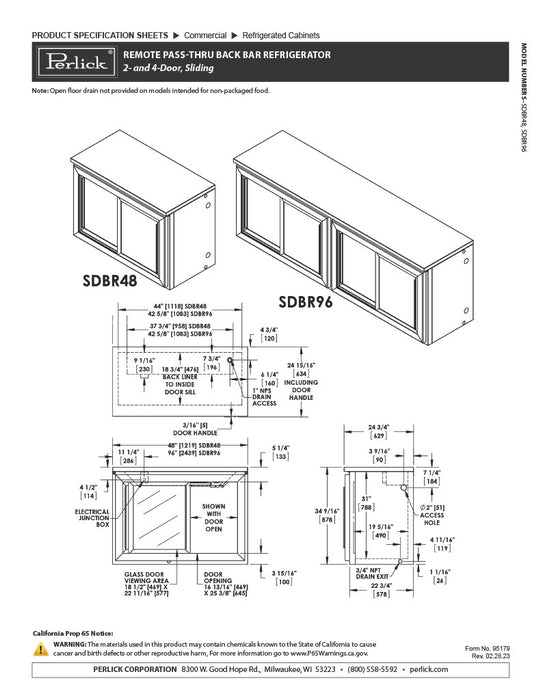 Perlick SDBR48 - 48" Sliding Door Refrigerated Back Bar Storage Cabinet